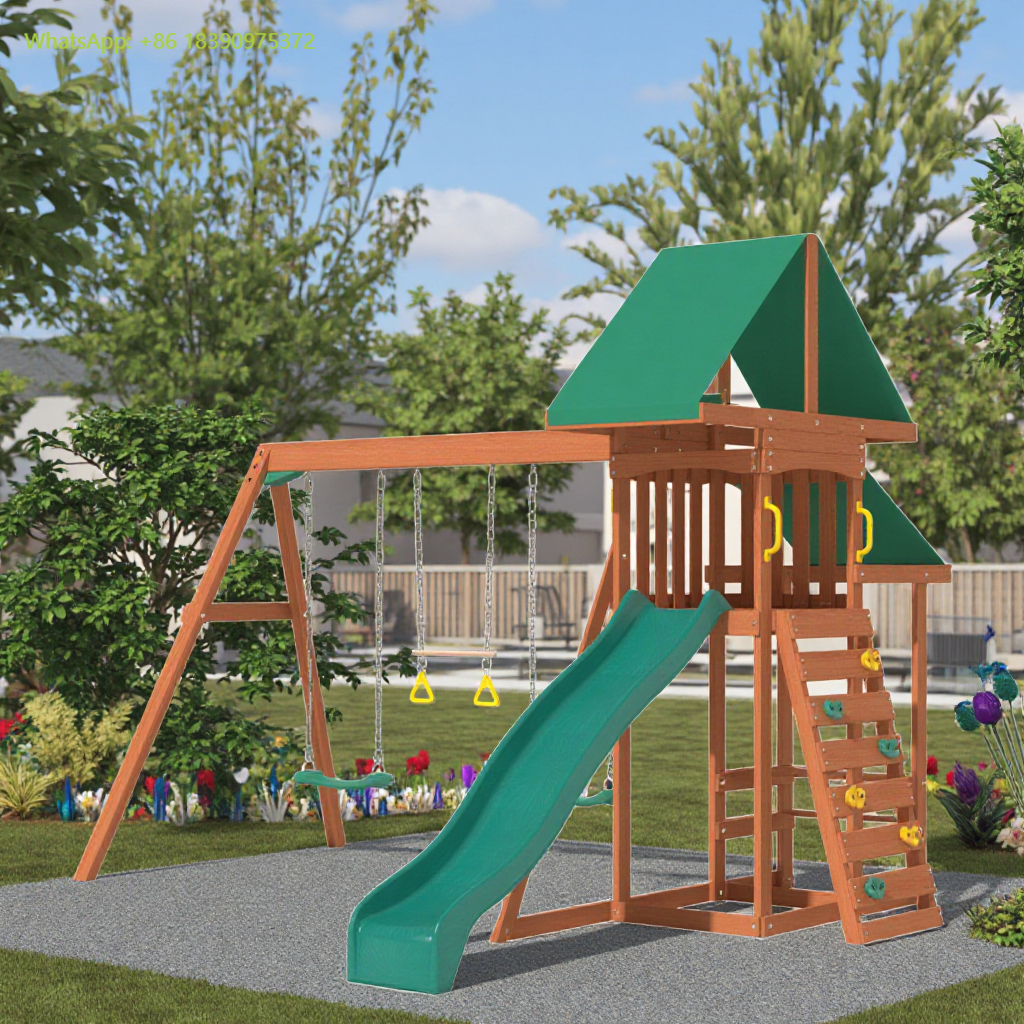 Kids Outdoor Wooden Climbing Frame - Outdoor Lifespan Kids Swing Small Playground
