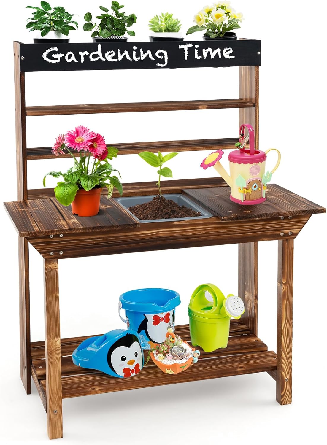 Kids Outdoor House With Kitchen - Mud Kitchen, Fir Wood Kids Potting