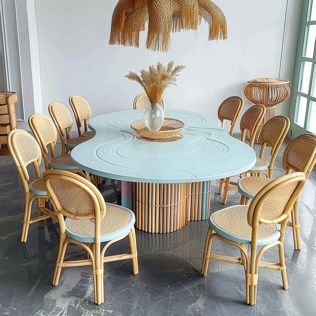 Kids Outdoor Dining Table - io-Pastel Blue Wavy Rattan Dining Table