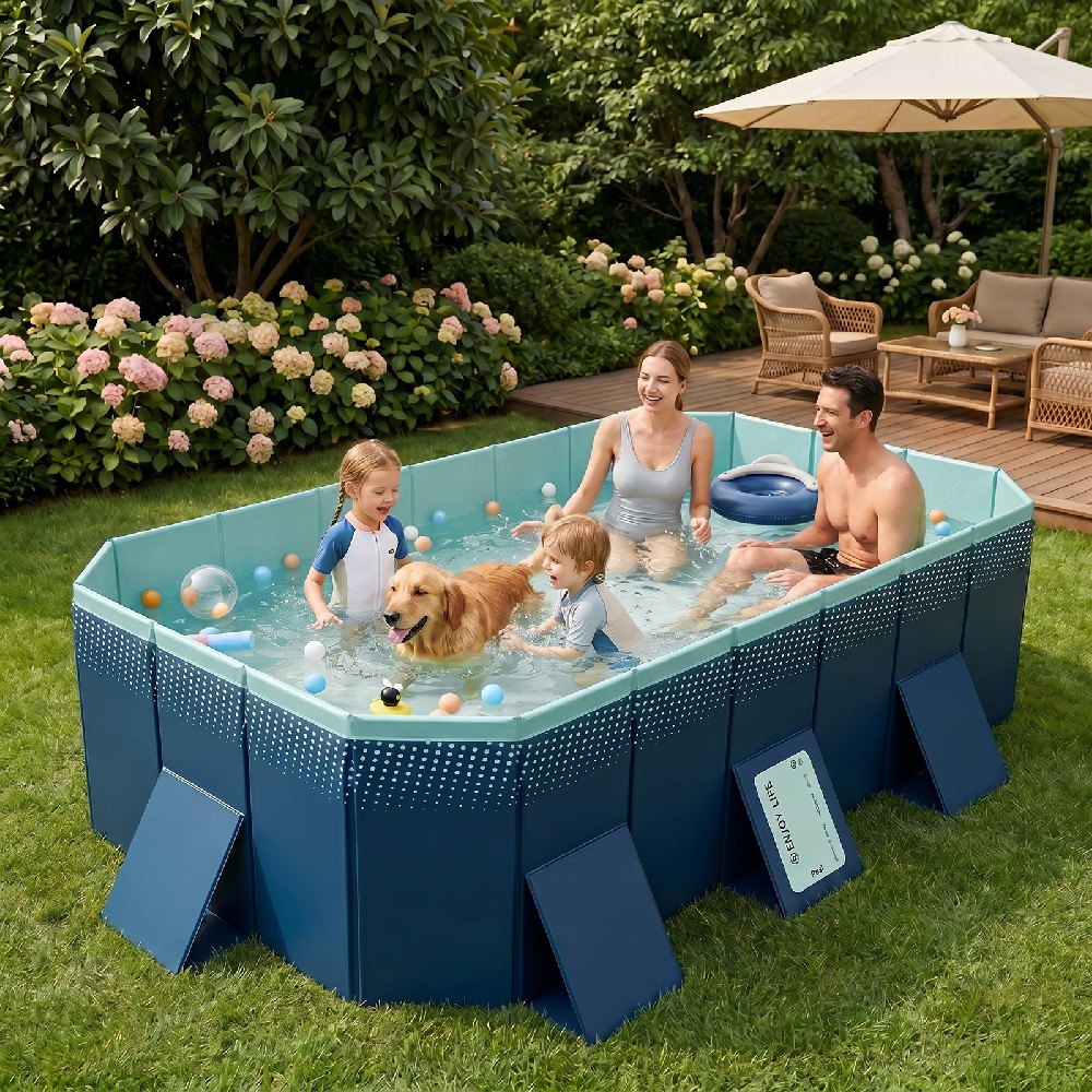 Kids Outdoor Inflatable - 4m/3m Foldable Large Rectangular Family Swimming