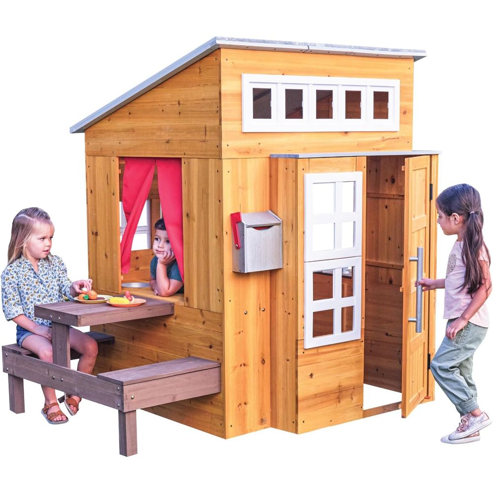KidKraft Modern Wooden Playhou - Kids Outdoor Wooden Table reseña y precio