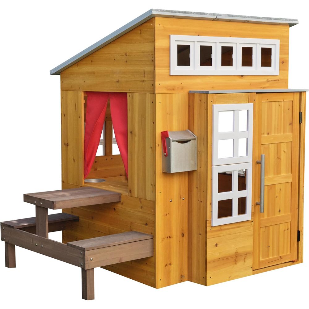 KidKraft Modern Wooden Playhou - Kids Outdoor Wooden Table reseña y precio