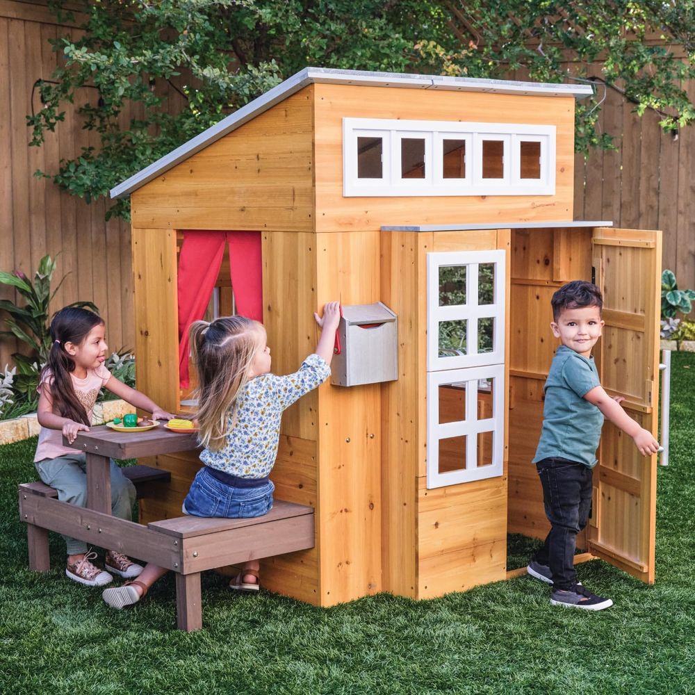 KidKraft Modern Wooden Playhou - Kids Outdoor Wooden Table reseña y precio