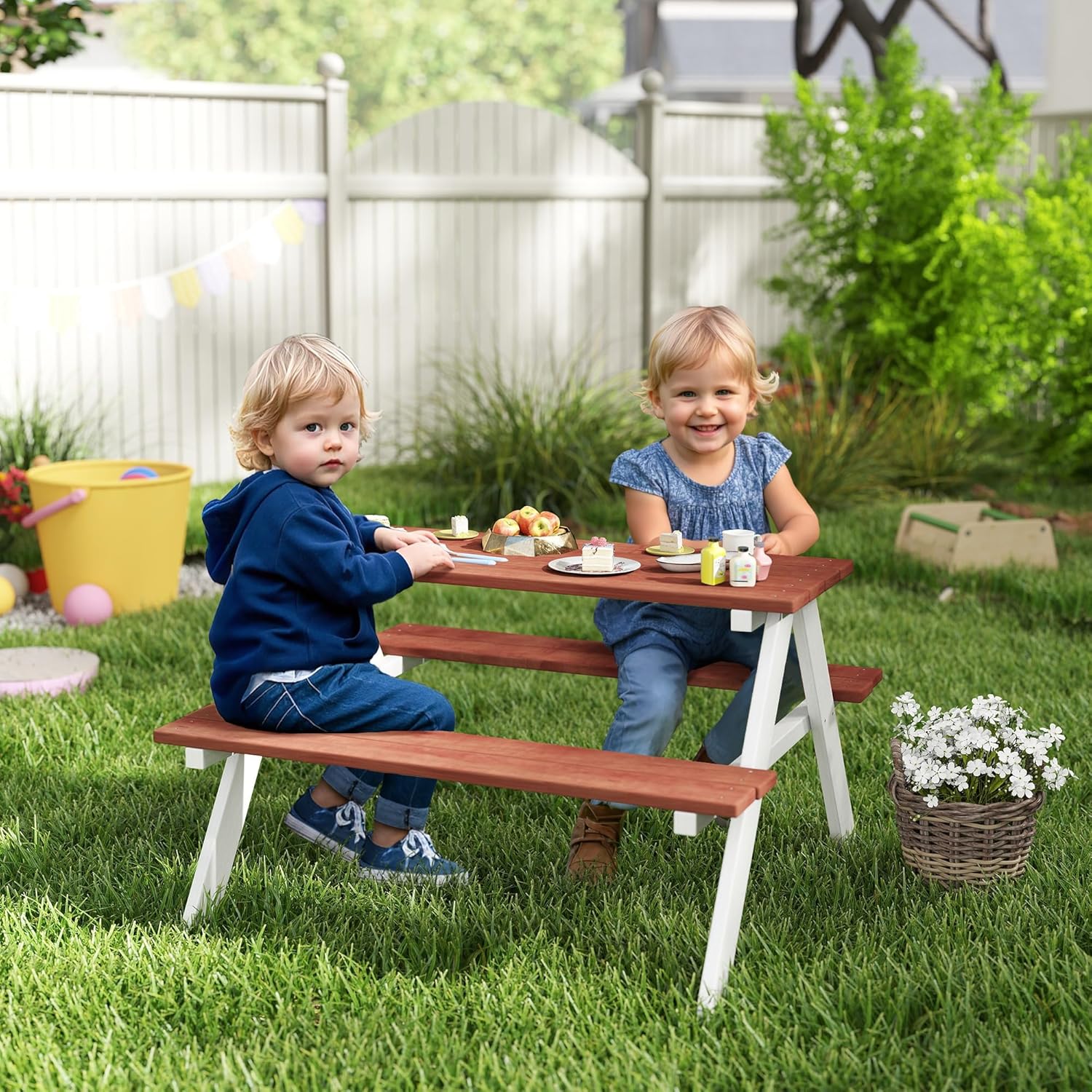 Kids Picnic Table Set, Wooden  - Kids Outdoor Wooden Table reseña y precio