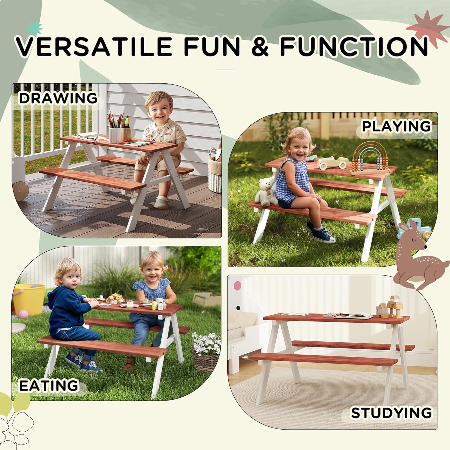 Kids Picnic Table Set, Wooden  - Kids Outdoor Wooden Table reseña y precio