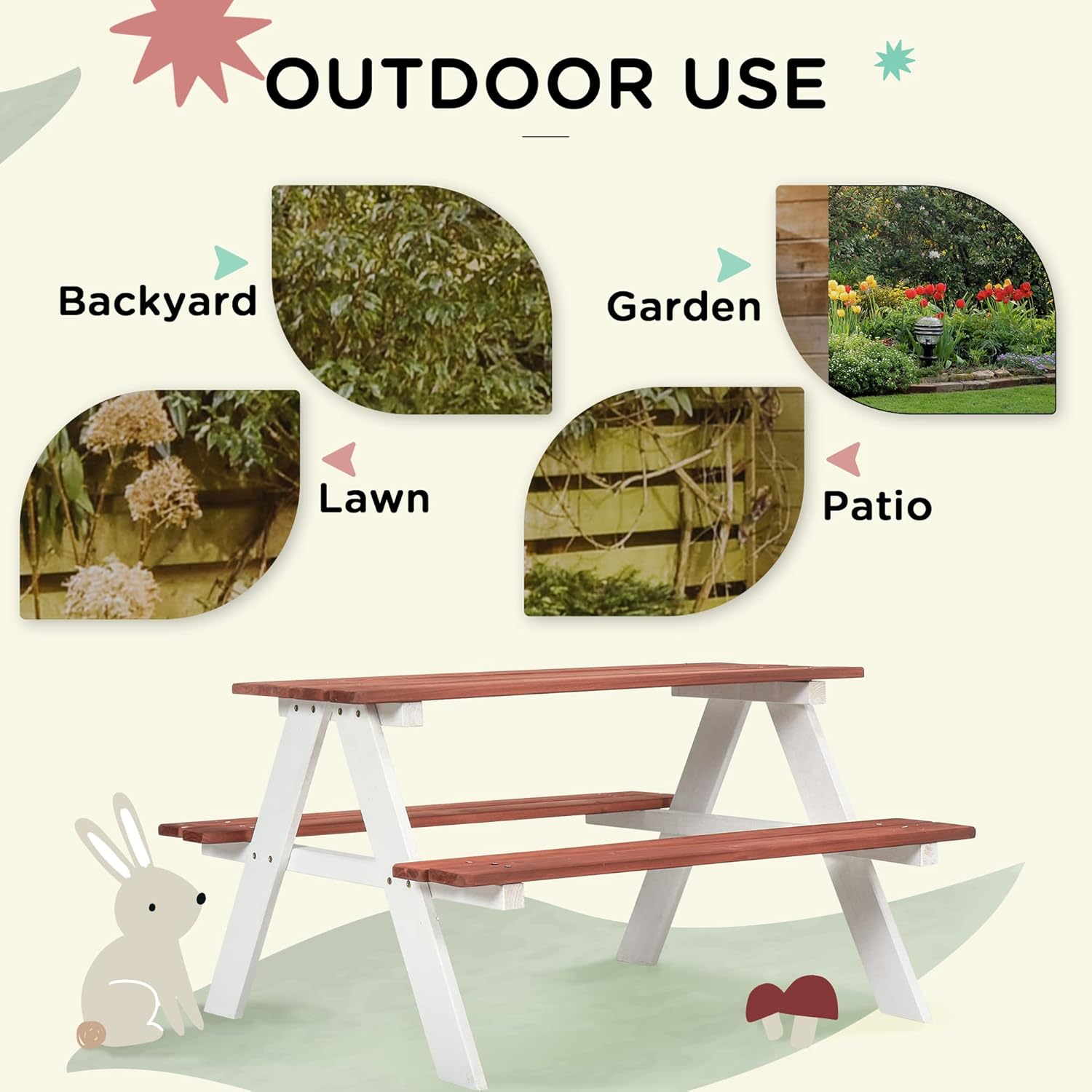 Kids Picnic Table Set, Wooden  - Kids Outdoor Wooden Table reseña y precio