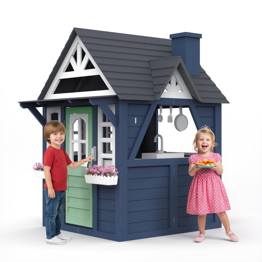 Kids Playhouse Outdoor,Wooden  - Kids Outdoor House With Kitchen reseña y precio