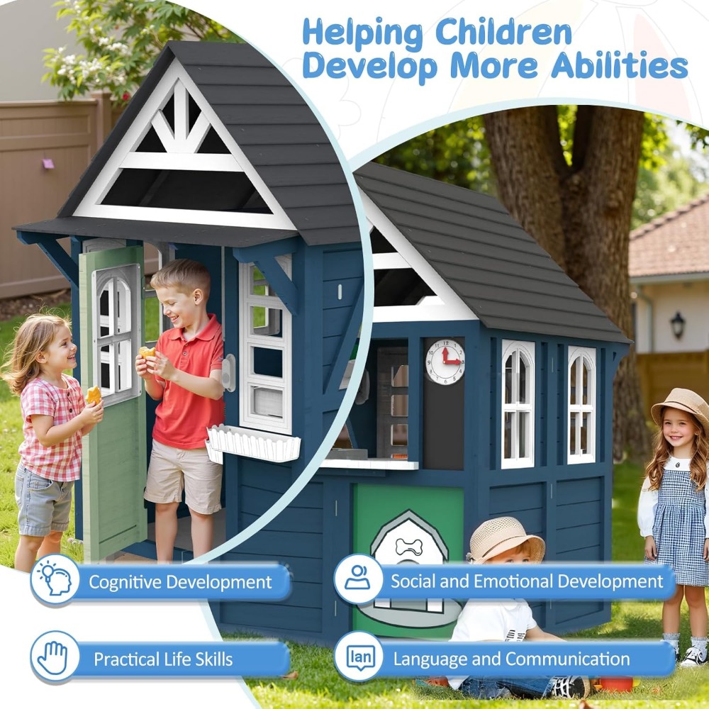 Kids Playhouse Outdoor,Wooden  - Kids Outdoor House With Kitchen reseña y precio