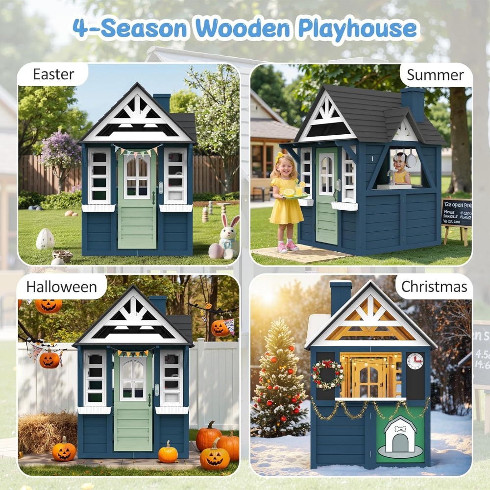 Kids Playhouse Outdoor,Wooden  - Kids Outdoor House With Kitchen reseña y precio