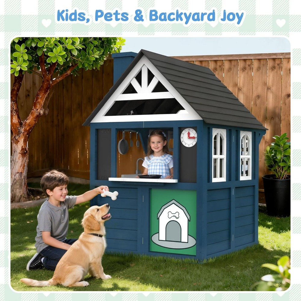 Kids Playhouse Outdoor,Wooden  - Kids Outdoor House With Kitchen reseña y precio