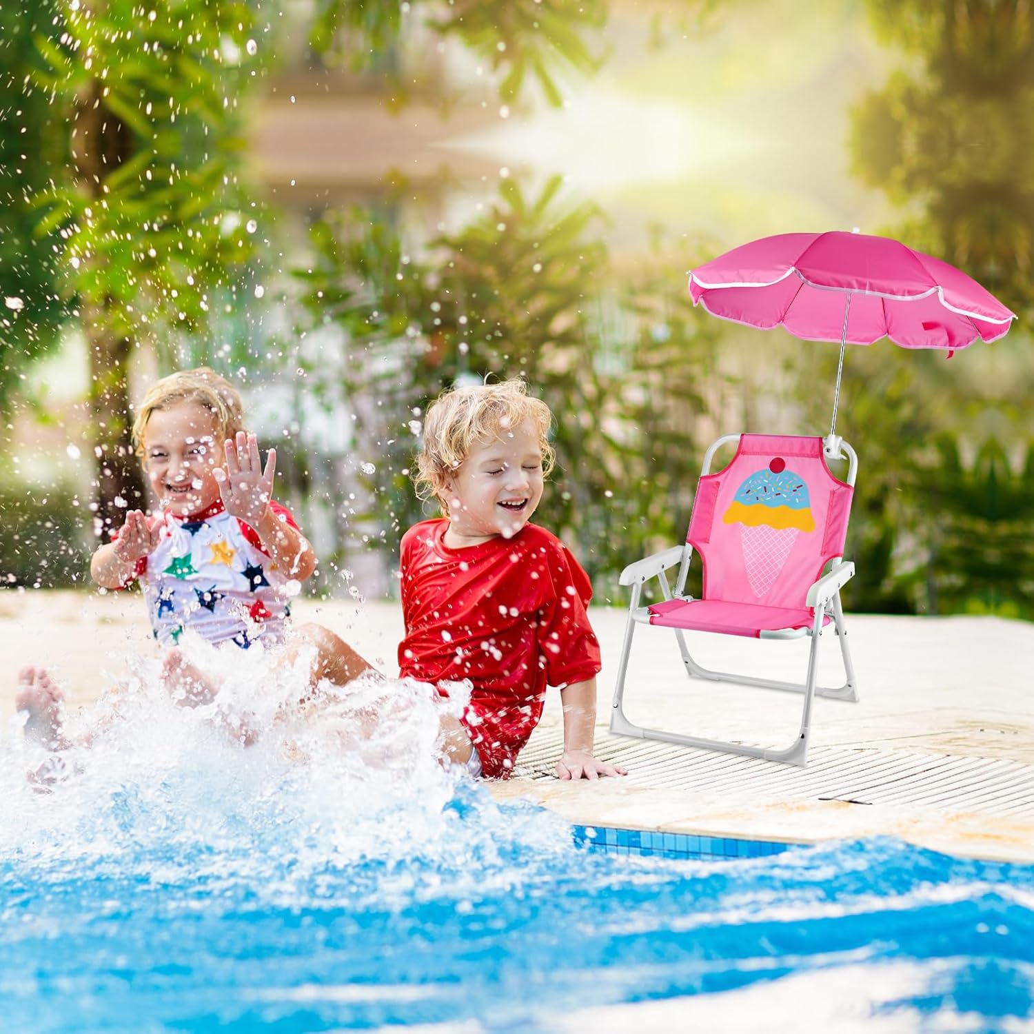1 Set Folding Beach Chair with - Kids Outdoor Lounge Chair With Umbrella reseña y precio