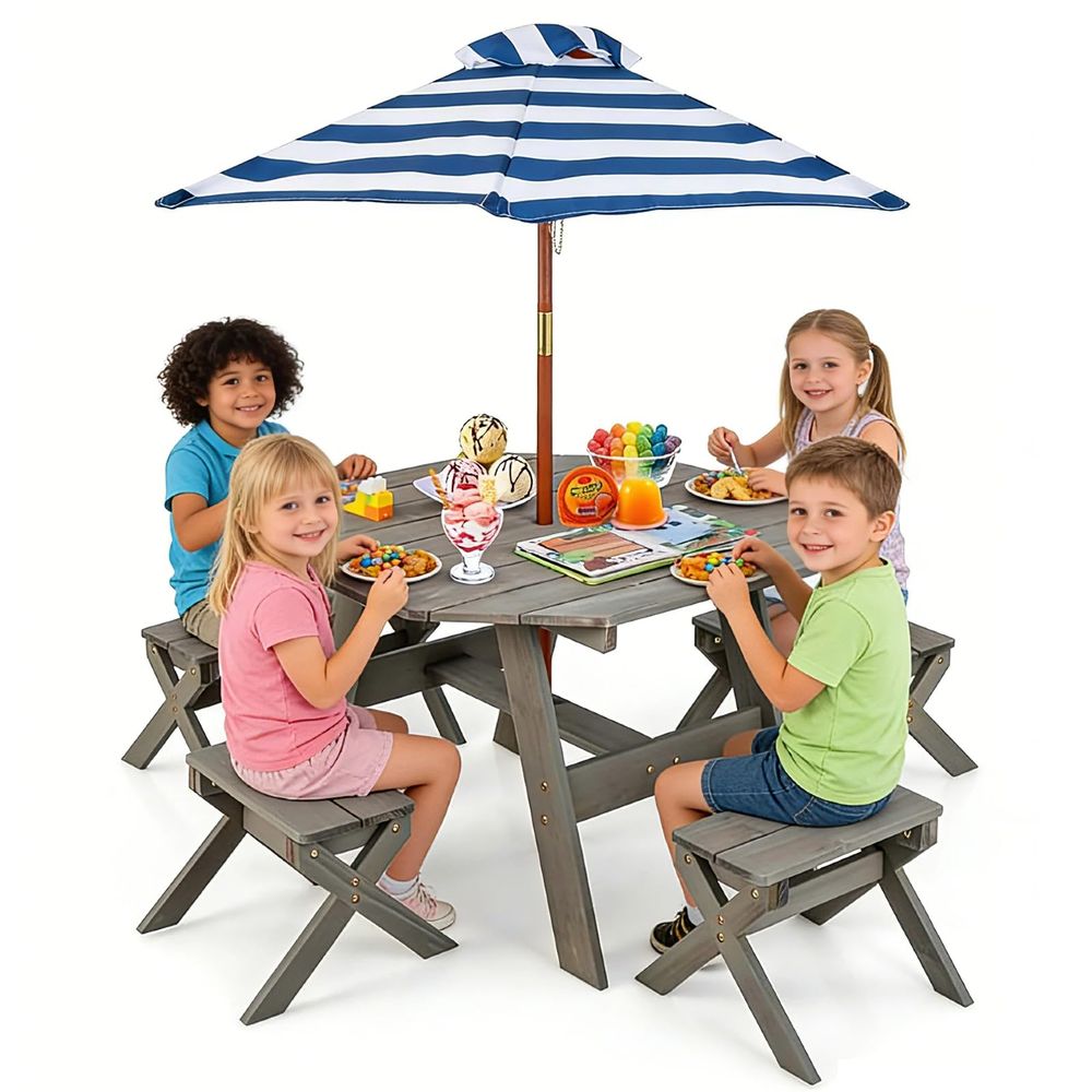 Kids Picnic Table, Fir Wood Oc - Kids Outdoor Wooden Table reseña y precio