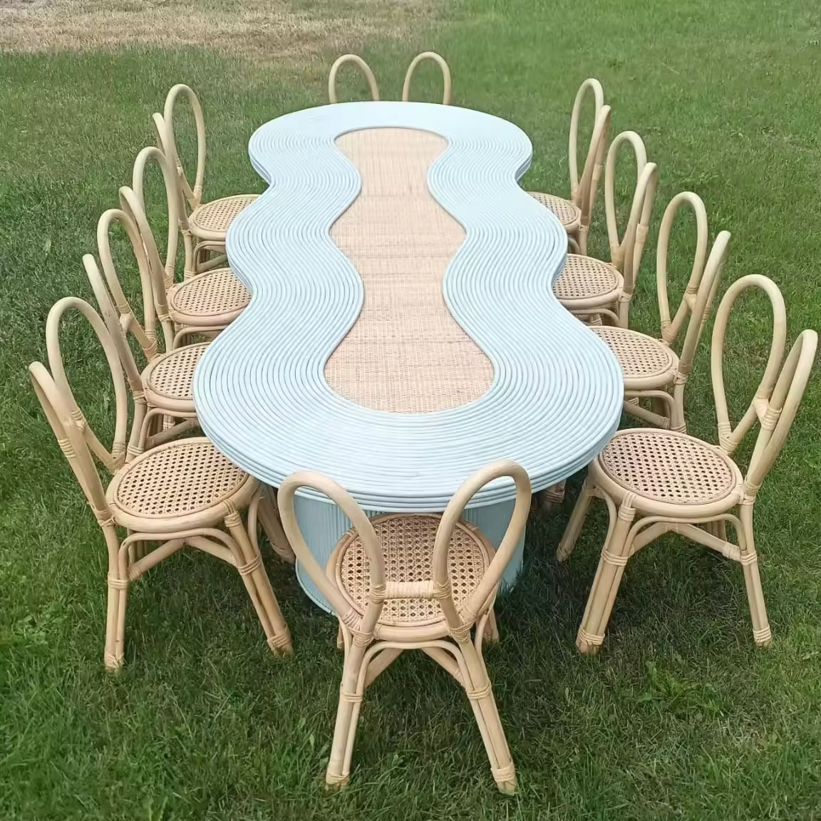 io-Pastel Blue Wavy Rattan Din - Kids Outdoor Dining Table reseña y precio