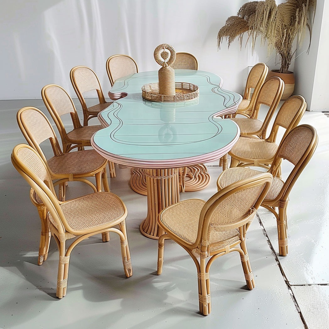 io-Pastel Blue Wavy Rattan Din - Kids Outdoor Dining Table reseña y precio