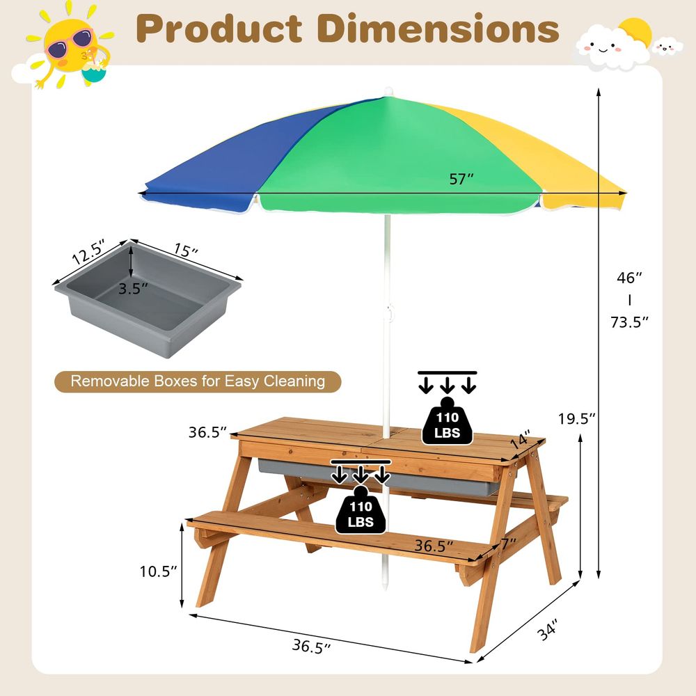 Kids Picnic Table, 4 in 1 Ceda - Kids Outdoor Wooden Table reseña y precio