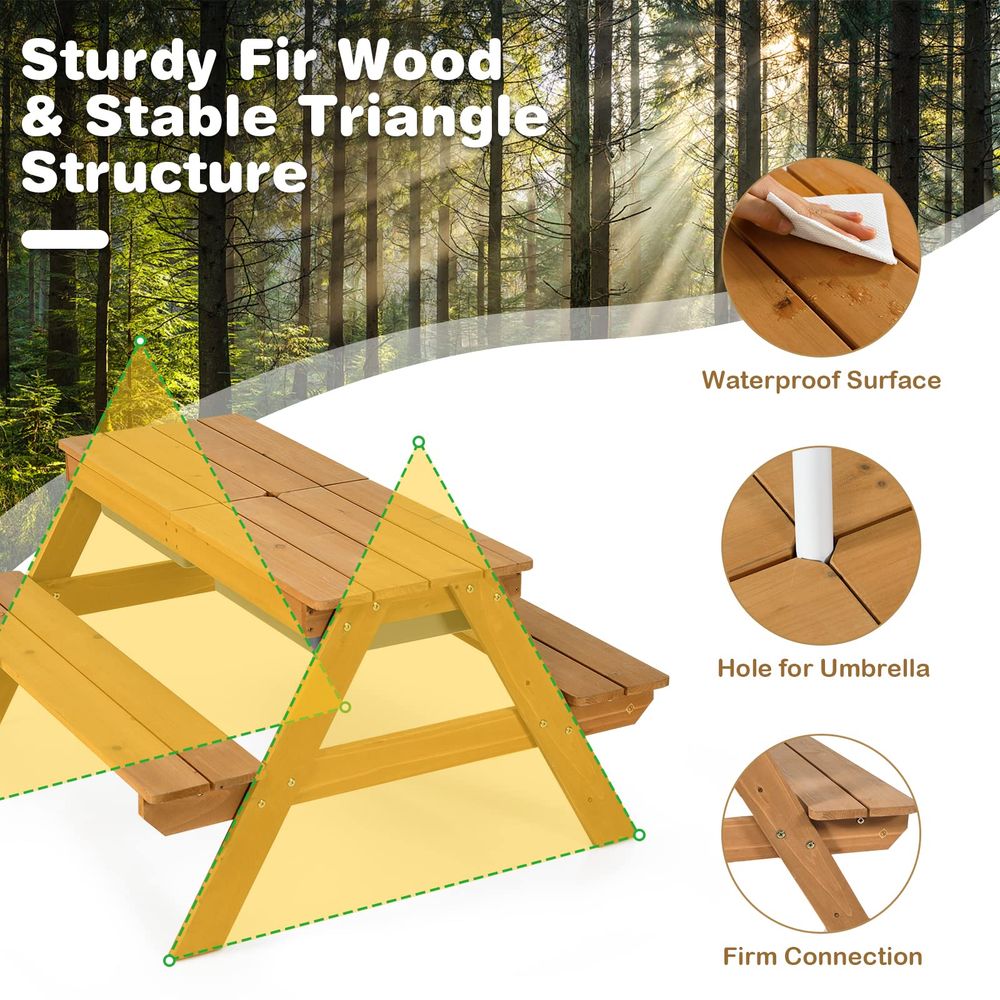 Kids Picnic Table, 4 in 1 Ceda - Kids Outdoor Wooden Table reseña y precio