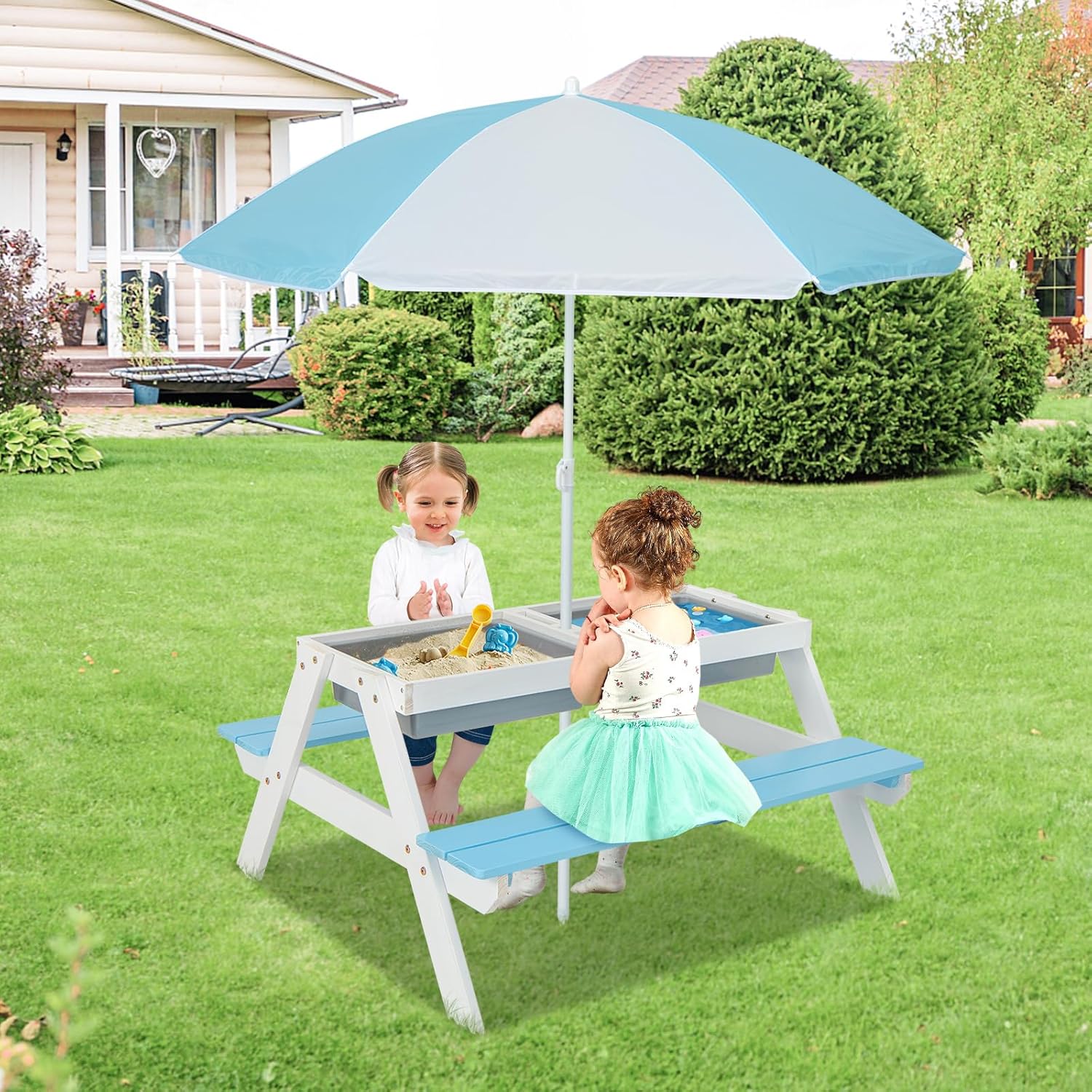 Kids Picnic Table, 4 in 1 Outd - Kids Outdoor Wooden Table reseña y precio