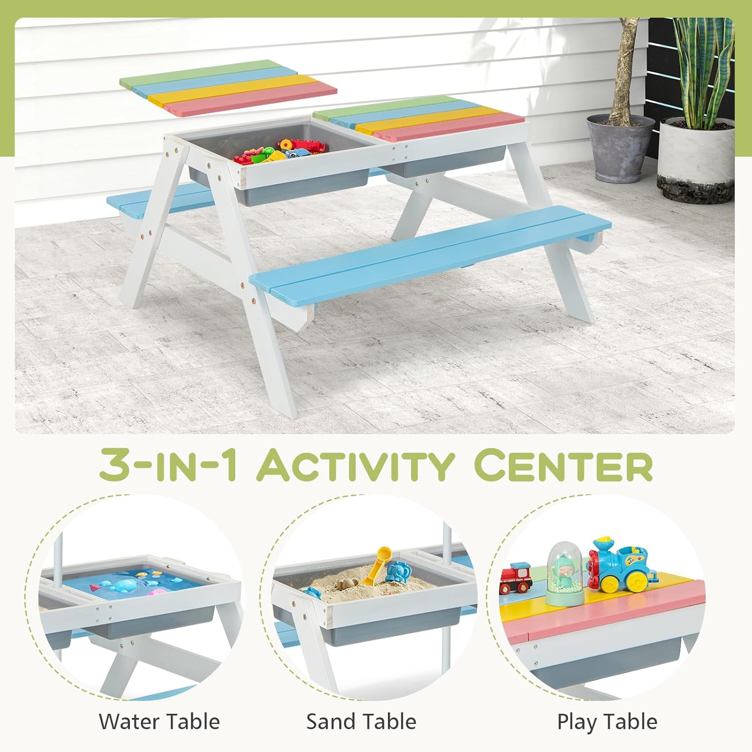 Kids Picnic Table, 4 in 1 Outd - Kids Outdoor Wooden Table reseña y precio