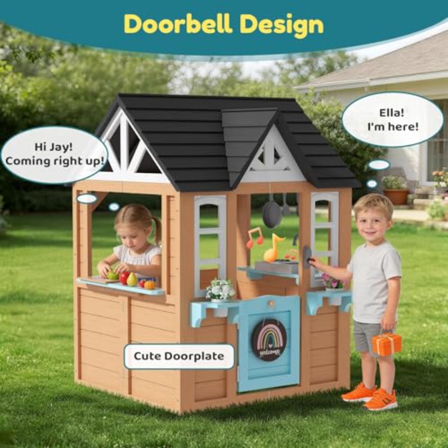 Outdoor Playhouse for Wooden K - Kids Outdoor House With Kitchen reseña y precio