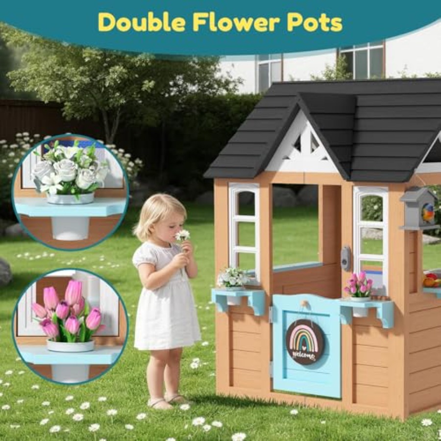 Outdoor Playhouse for Wooden K - Kids Outdoor House With Kitchen reseña y precio