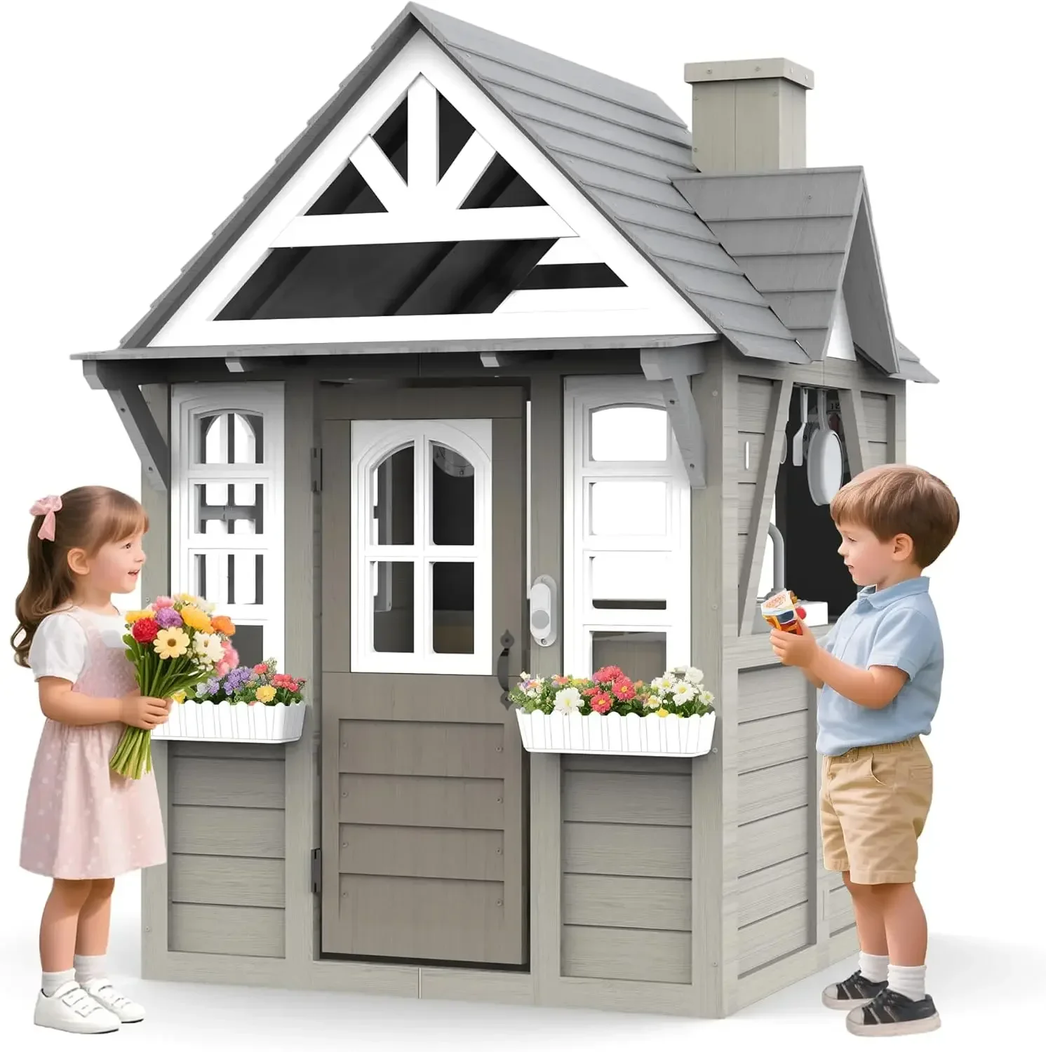 Kids Outdoor Playhouse,Cedar G - Kids Outdoor House With Kitchen reseña y precio