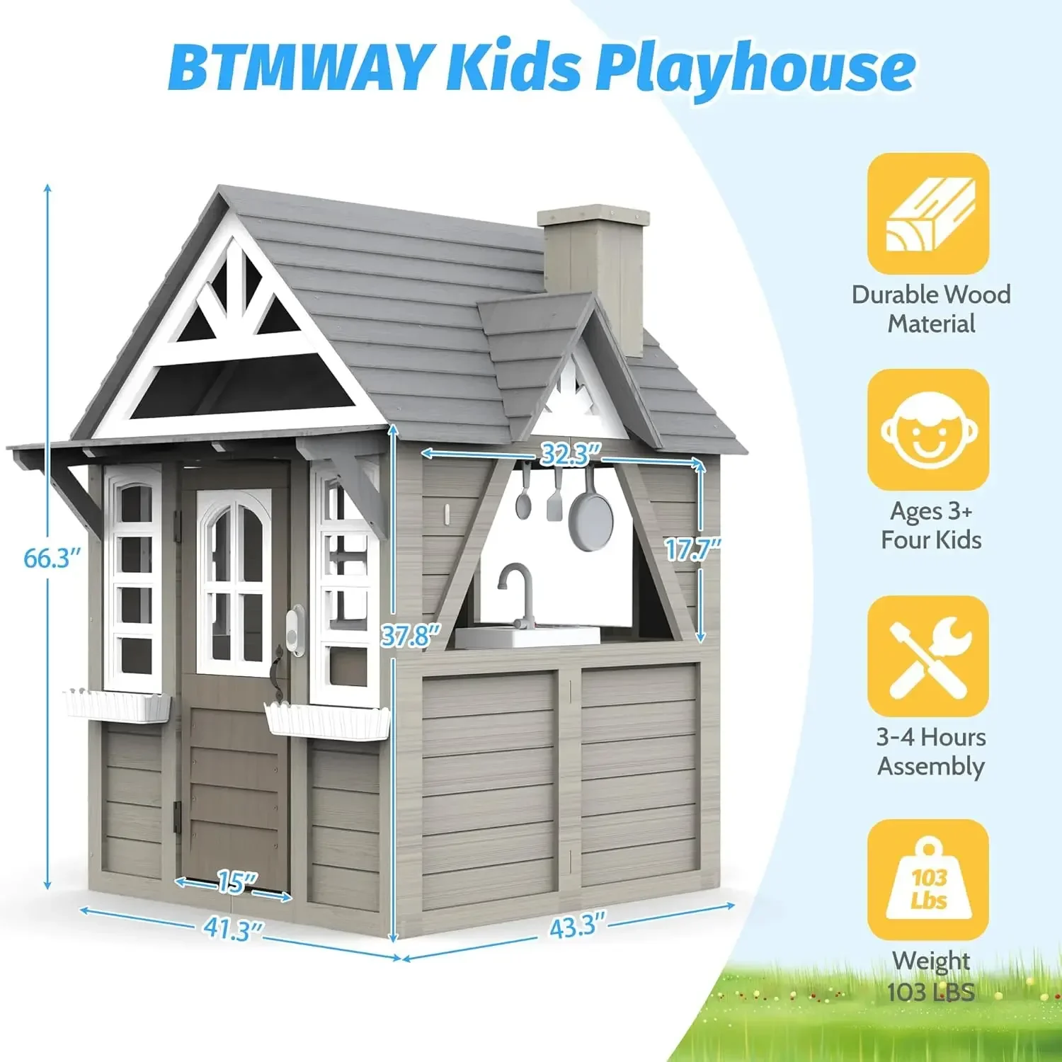 Kids Outdoor Playhouse,Cedar G - Kids Outdoor House With Kitchen reseña y precio