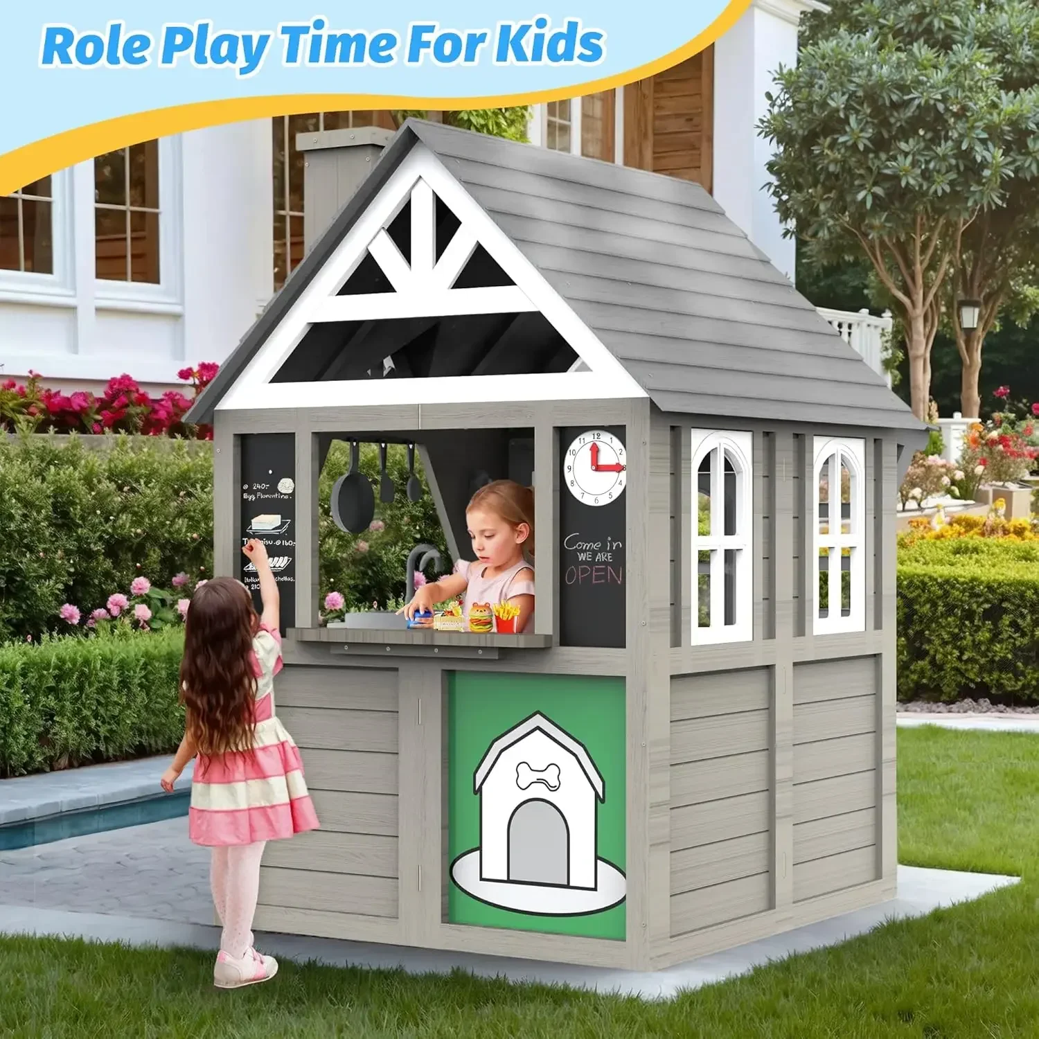 Kids Outdoor Playhouse,Cedar G - Kids Outdoor House With Kitchen reseña y precio