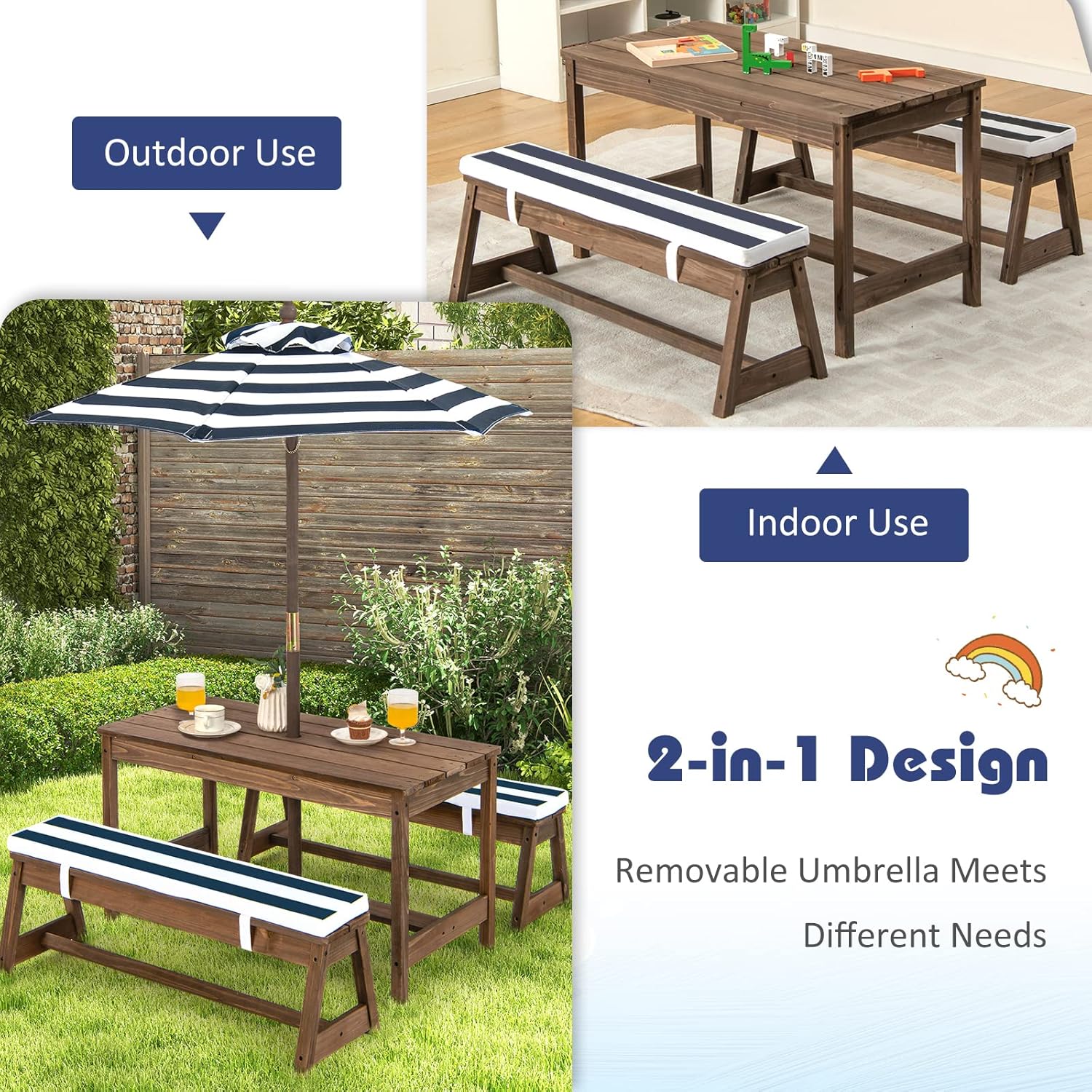 Height Adjustable Wooden Kids  - Kids Outdoor Wooden Table reseña y precio