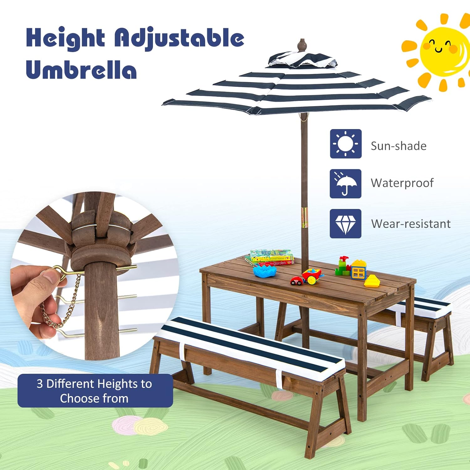 Height Adjustable Wooden Kids  - Kids Outdoor Wooden Table reseña y precio