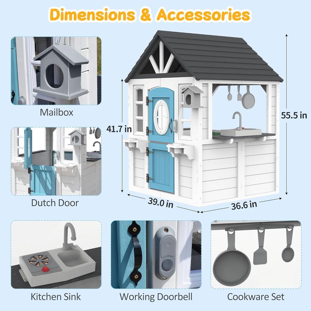 YOE Wooden Kids Playhouse with - Kids Outdoor House With Kitchen reseña y precio