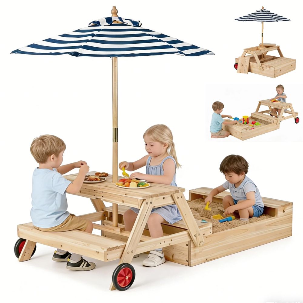 Kids Picnic Table with Sandbox - Kids Outdoor Wooden Table reseña y precio