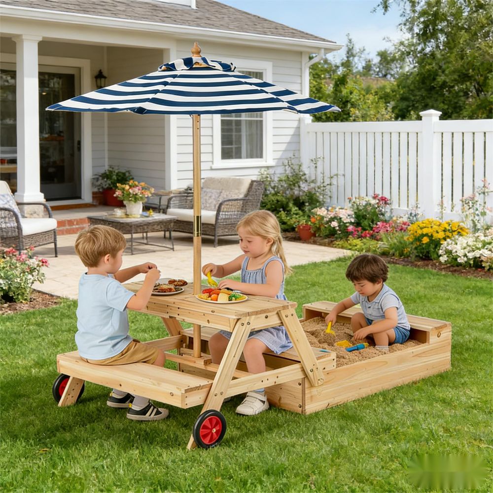 Kids Picnic Table with Sandbox - Kids Outdoor Wooden Table reseña y precio