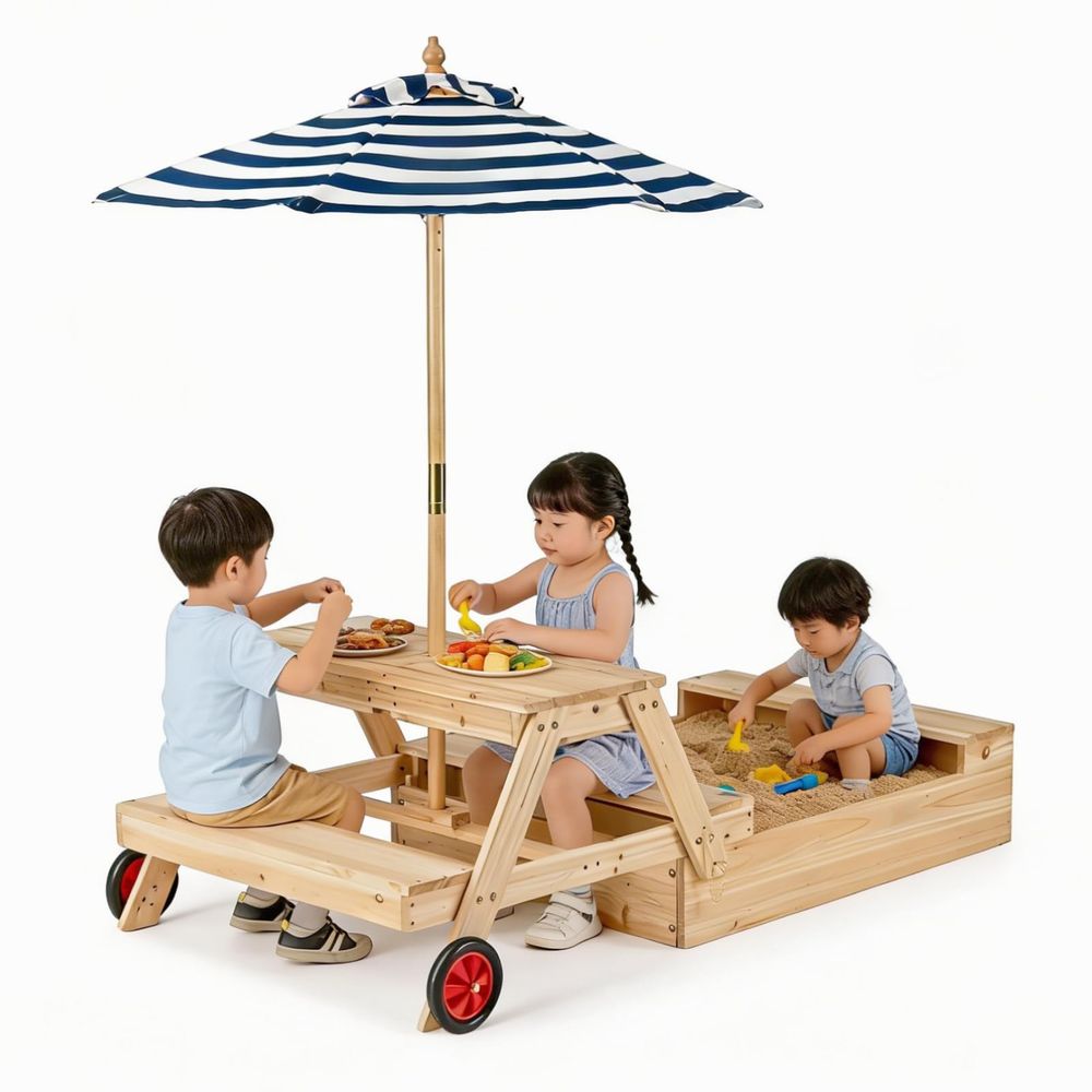 Kids Picnic Table with Sandbox - Kids Outdoor Wooden Table reseña y precio