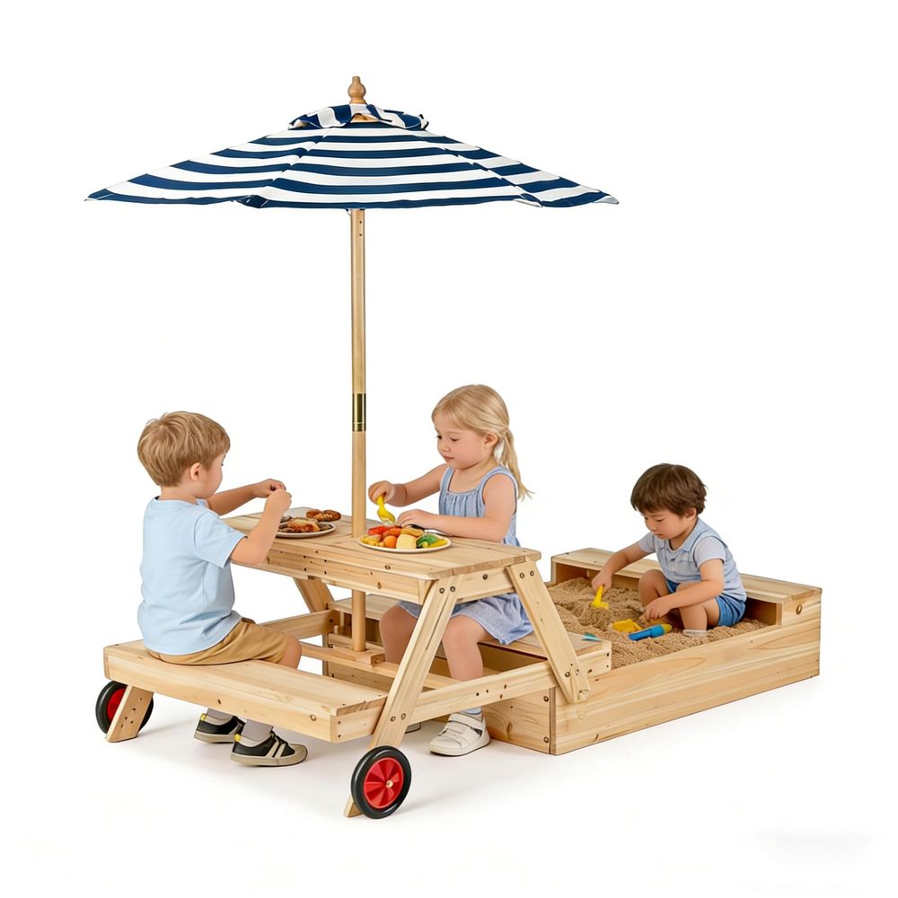 Kids Picnic Table with Sandbox - Kids Outdoor Wooden Table reseña y precio