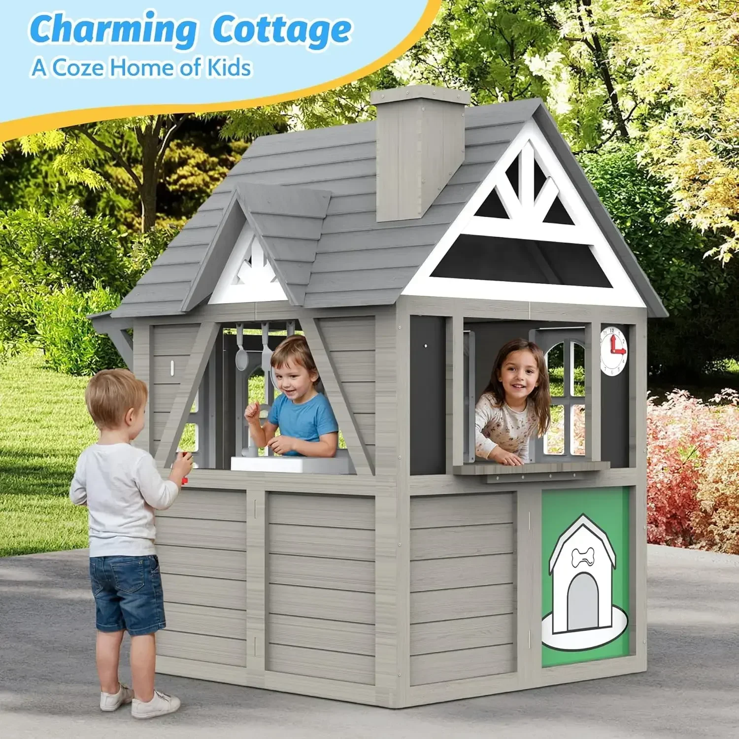 Kids Outdoor Playhouse,Cedar G - Kids Outdoor House With Kitchen reseña y precio