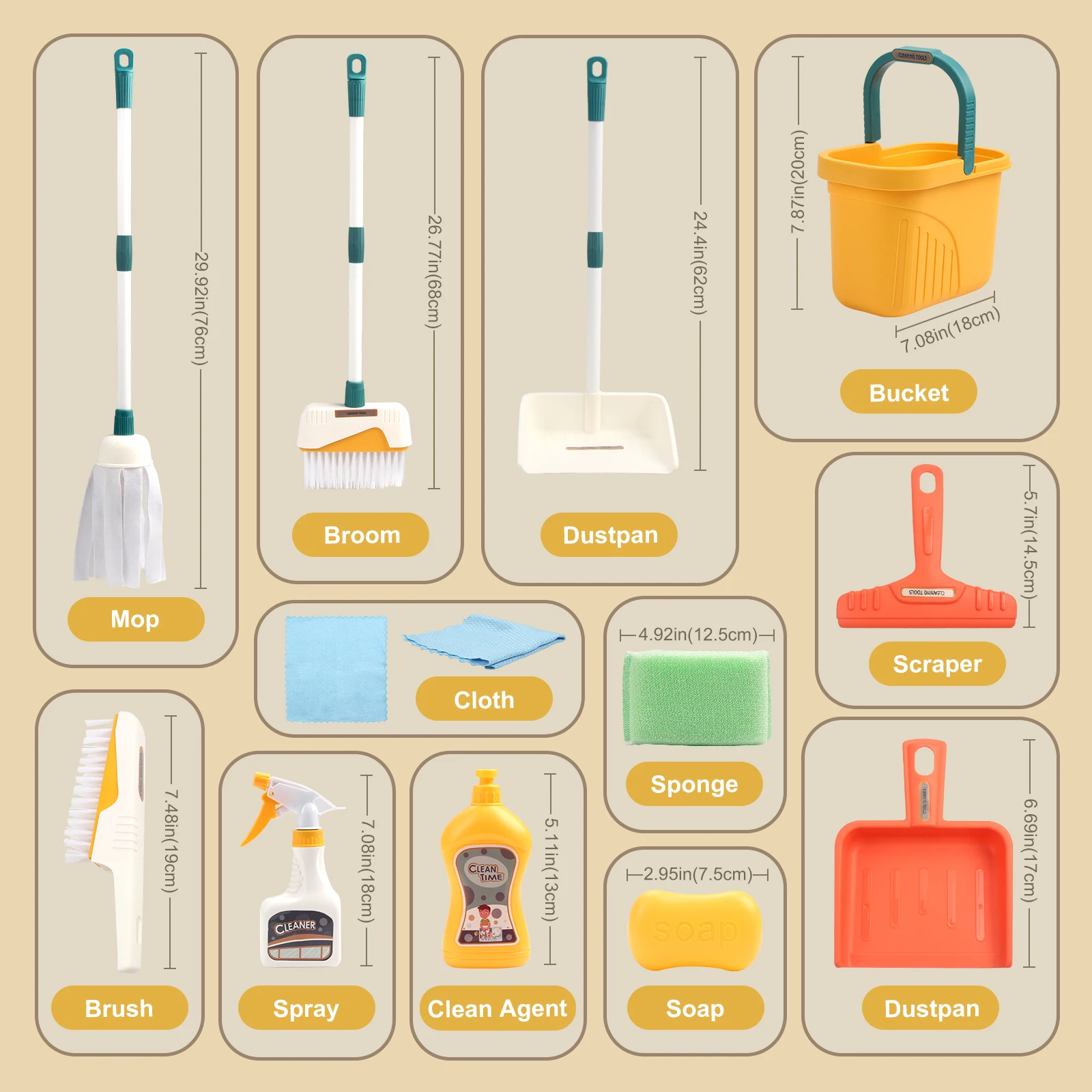 12pcs/set Kids Housework Suppl - Kids Outdoor Broom reseña y precio