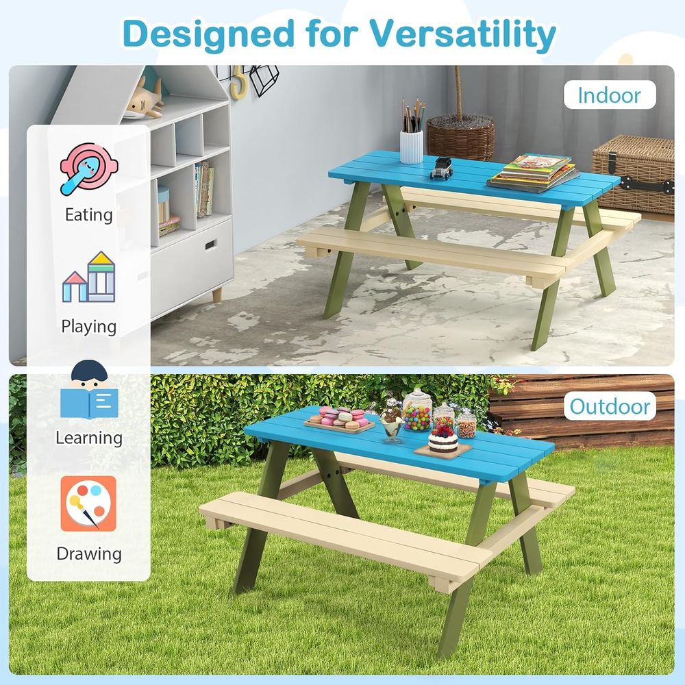 Acacia Wood Picnic Table and B - Kids Outdoor Wooden Table reseña y precio