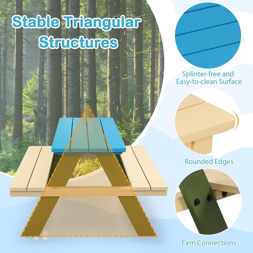 Acacia Wood Picnic Table and B - Kids Outdoor Wooden Table reseña y precio