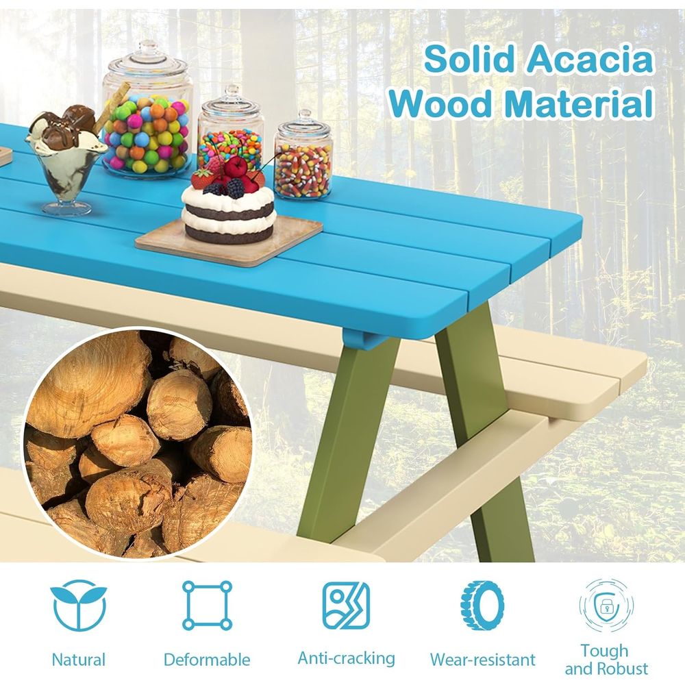Acacia Wood Picnic Table and B - Kids Outdoor Wooden Table reseña y precio