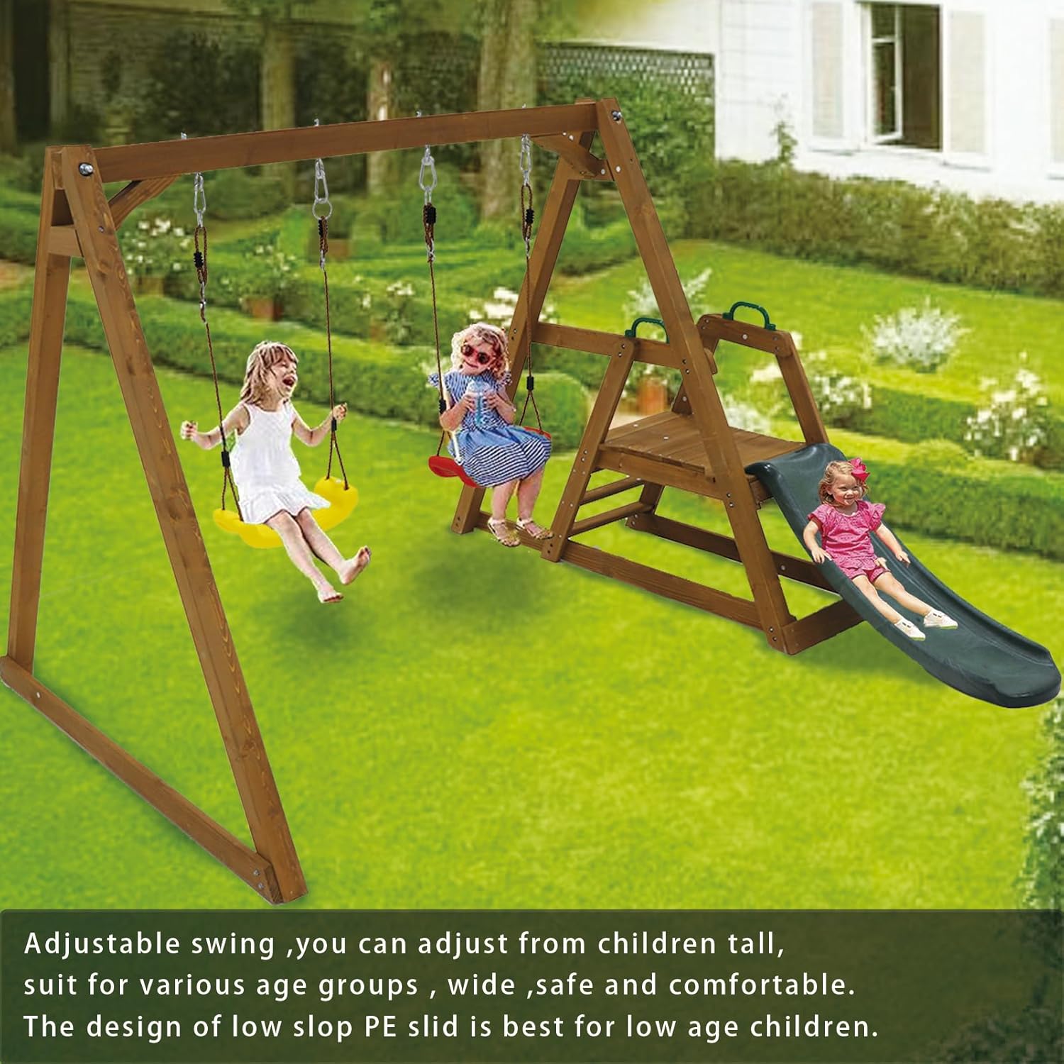 Kids Swing Set Outdoor and Sli - Kids Outdoor Wooden Climbing Frame reseña y precio
