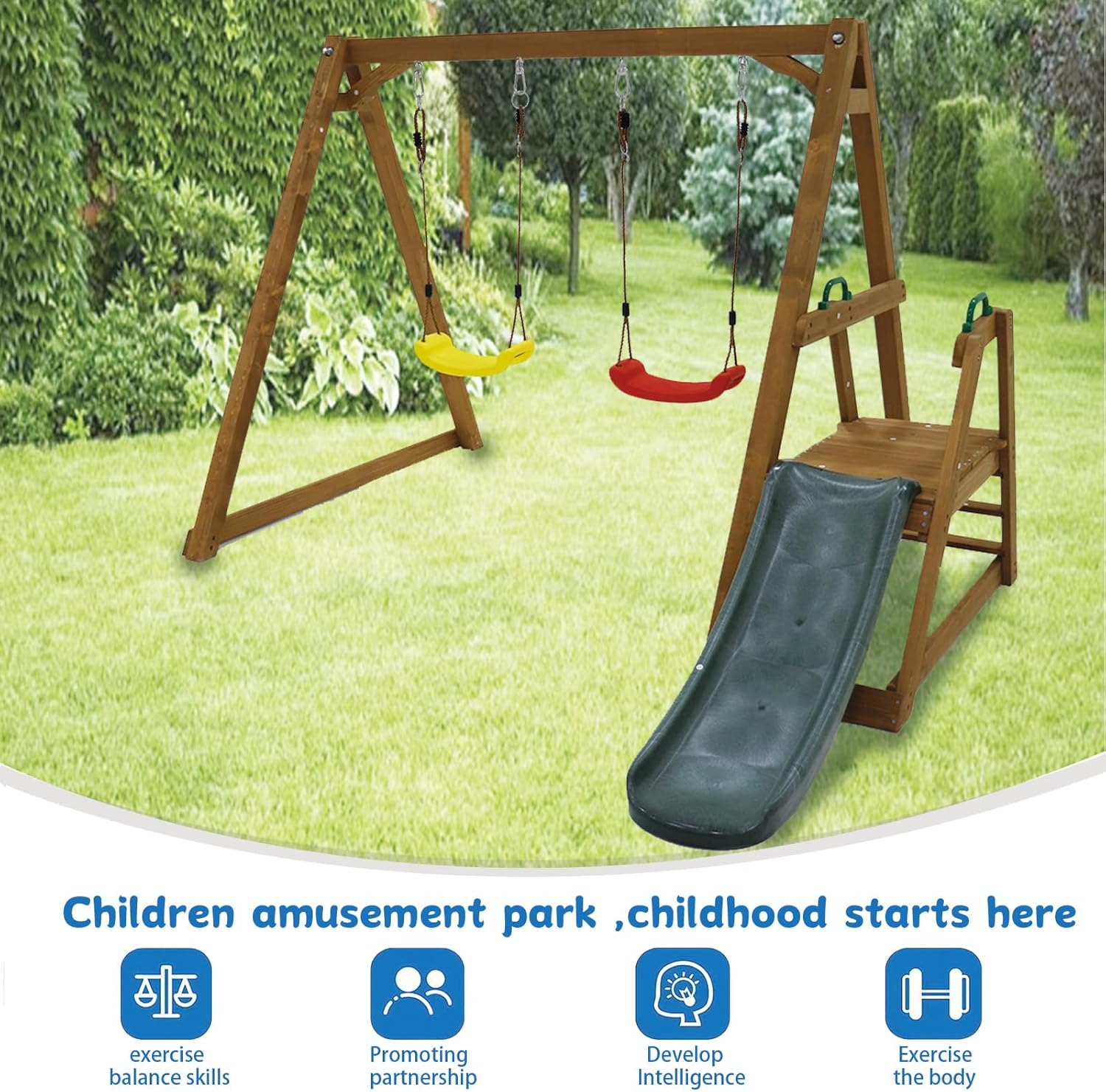 Kids Swing Set Outdoor and Sli - Kids Outdoor Wooden Climbing Frame reseña y precio