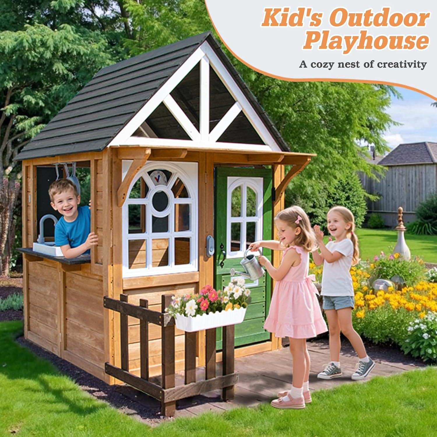 Kids Playhouse Outdoor Cedar G - Kids Outdoor House With Kitchen reseña y precio