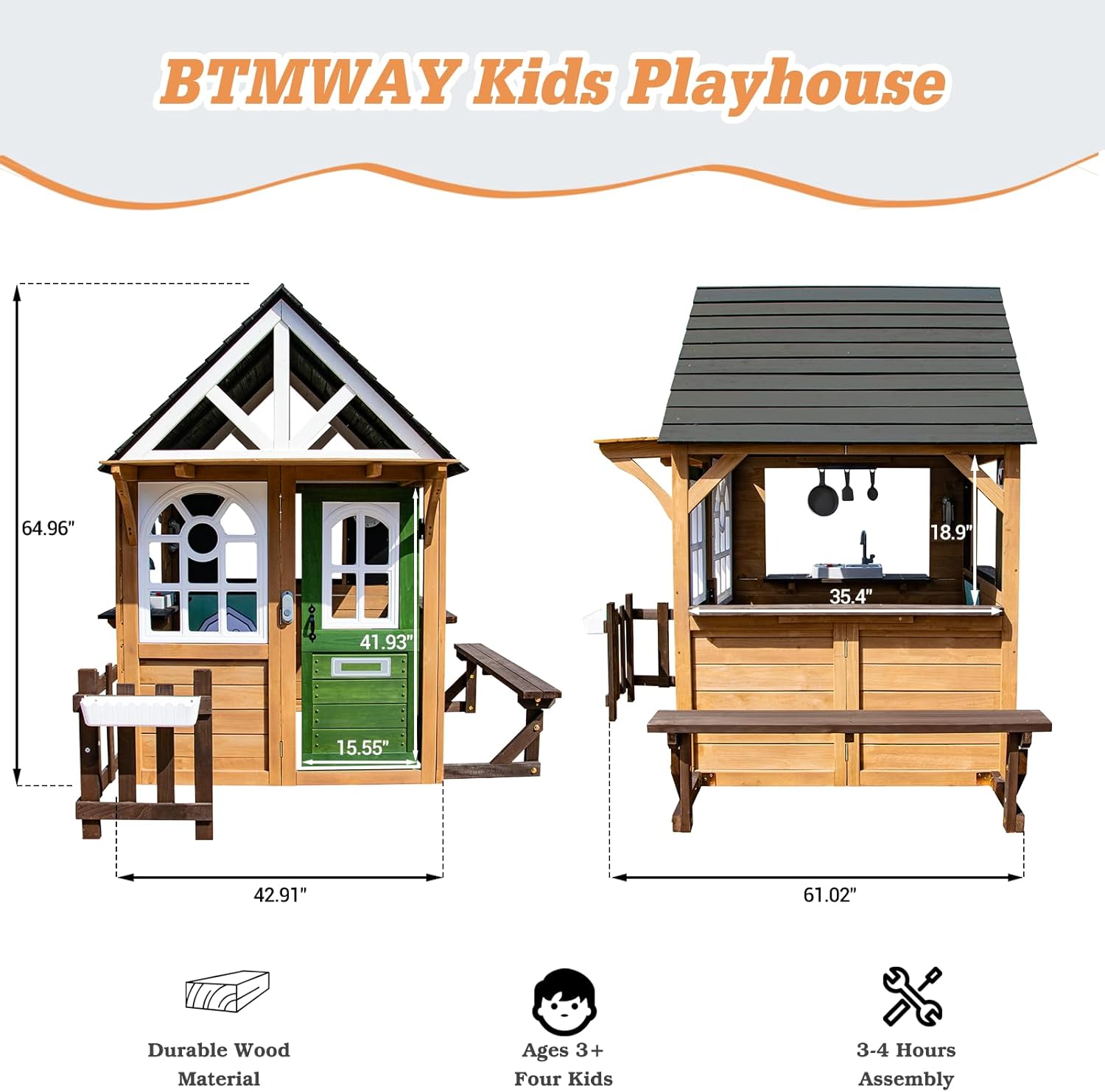 Kids Playhouse Outdoor Cedar G - Kids Outdoor House With Kitchen reseña y precio