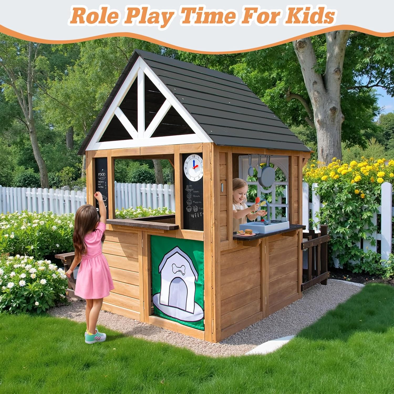 Kids Playhouse Outdoor Cedar G - Kids Outdoor House With Kitchen reseña y precio